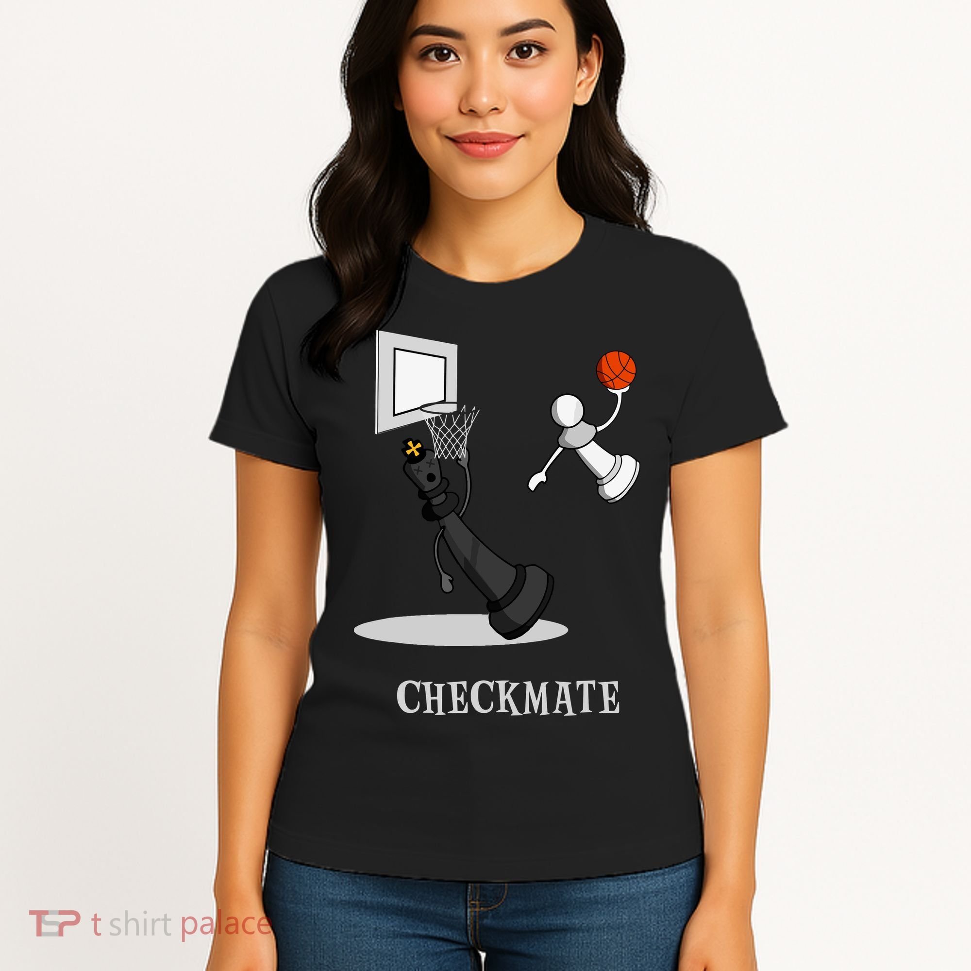 Funny Checkmate Chess Basketball Game Board King Pawn Piece Women's T-Shirt