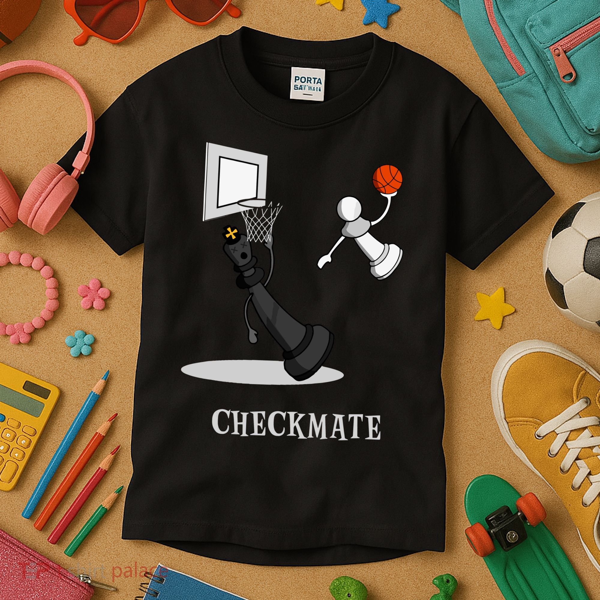 Funny Checkmate Chess Basketball Game Board King Pawn Piece Kids T-Shirt