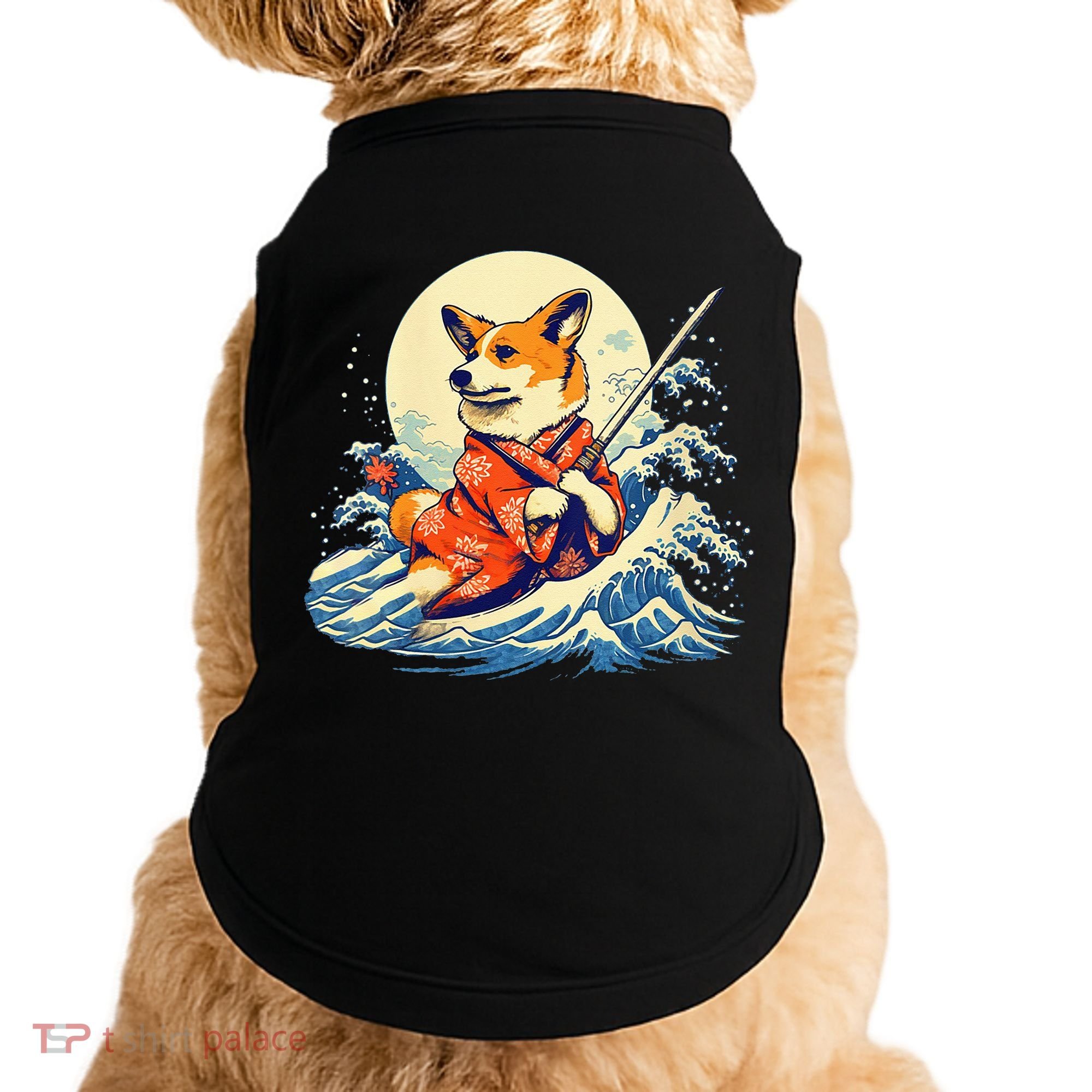 Funny Corgi Dog Japanese Grand Wave Ukiyoe Art Samurai Ninja Doggie Tank