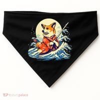 Funny Corgi Dog Japanese Grand Wave Ukiyoe Art Samurai Ninja USA-Made Doggie Bandana thumb 0