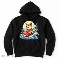 Funny Corgi Dog Japanese Grand Wave Ukiyoe Art Samurai Ninja Hoodie thumb 0
