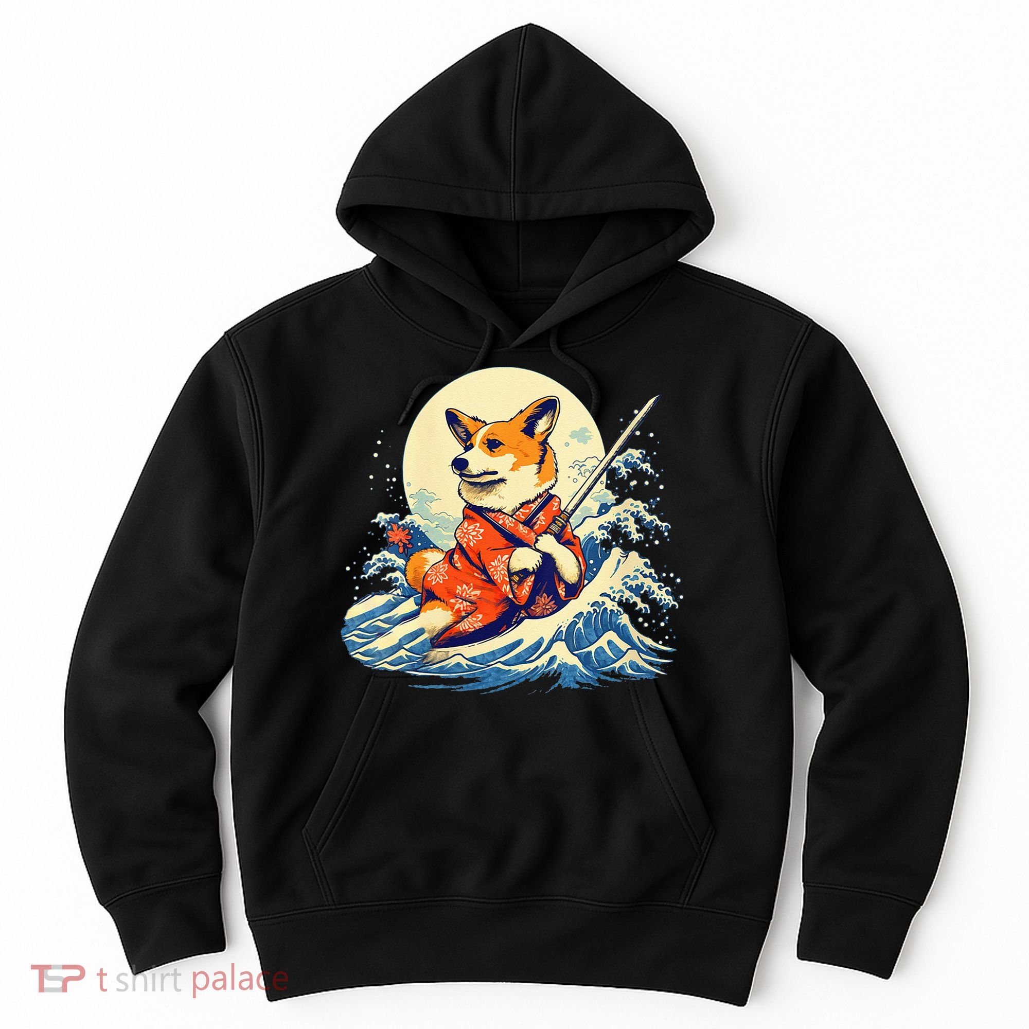 Funny Corgi Dog Japanese Grand Wave Ukiyoe Art Samurai Ninja Hoodie