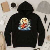 Funny Corgi Dog Japanese Grand Wave Ukiyoe Art Samurai Ninja Hoodie thumb 3
