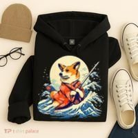 Funny Corgi Dog Japanese Grand Wave Ukiyoe Art Samurai Ninja Hoodie thumb 4