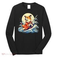 Funny Corgi Dog Japanese Grand Wave Ukiyoe Art Samurai Ninja Long Sleeve Shirt thumb 0
