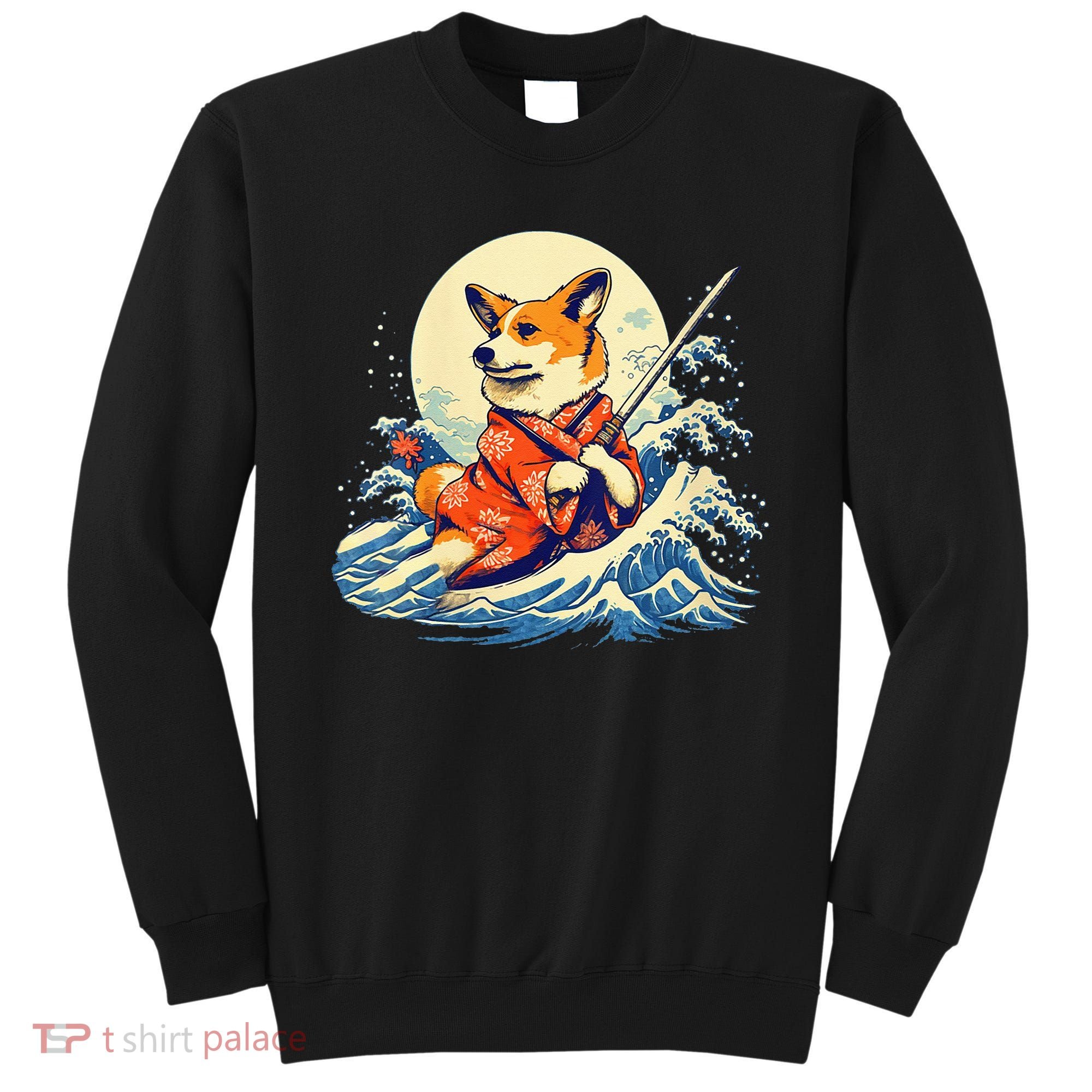 Funny Corgi Dog Japanese Grand Wave Ukiyoe Art Samurai Ninja Sweatshirt