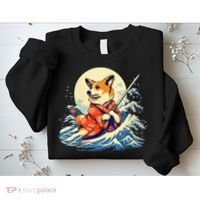Funny Corgi Dog Japanese Grand Wave Ukiyoe Art Samurai Ninja Sweatshirt thumb 2