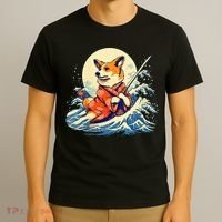 Funny Corgi Dog Japanese Grand Wave Ukiyoe Art Samurai Ninja T-Shirt thumb 3