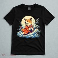 Funny Corgi Dog Japanese Grand Wave Ukiyoe Art Samurai Ninja T-Shirt thumb 5