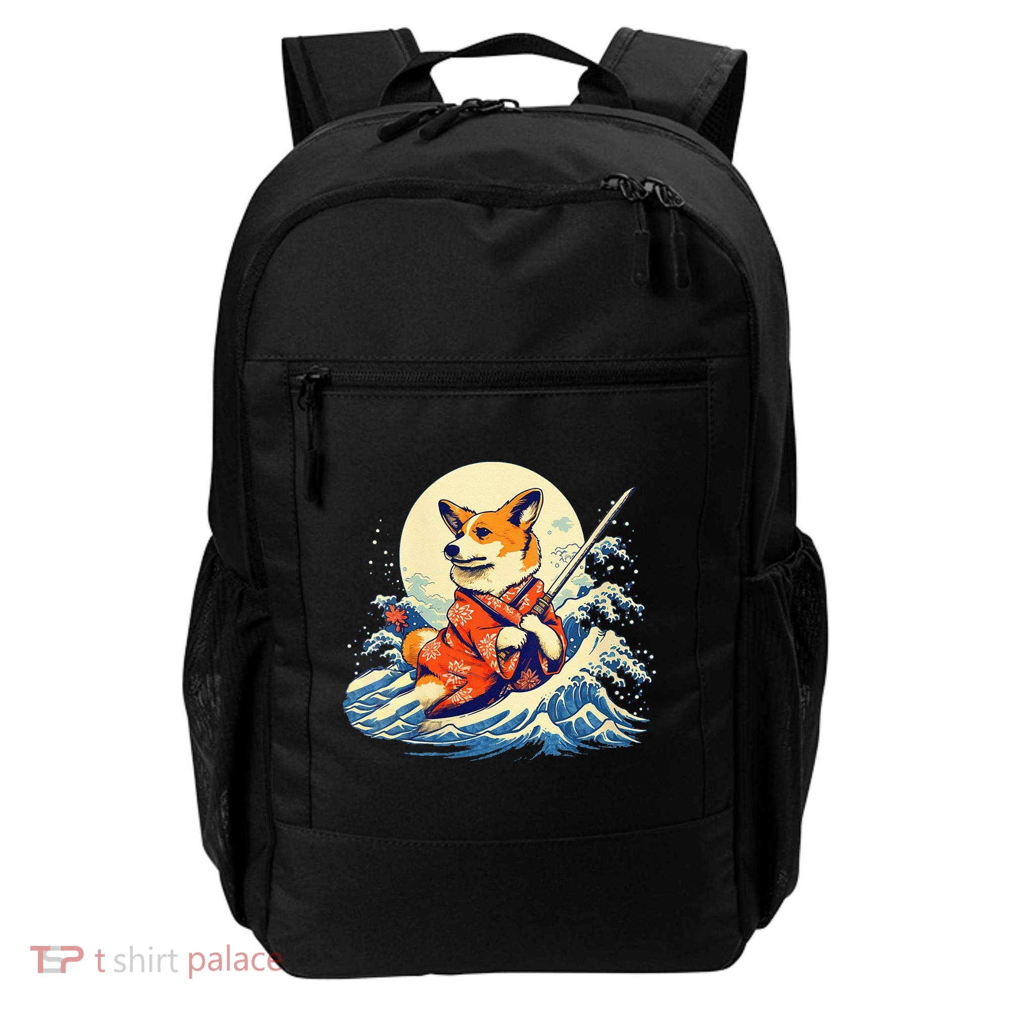 Funny Corgi Dog Japanese Grand Wave Ukiyoe Art Samurai Ninja Backpack