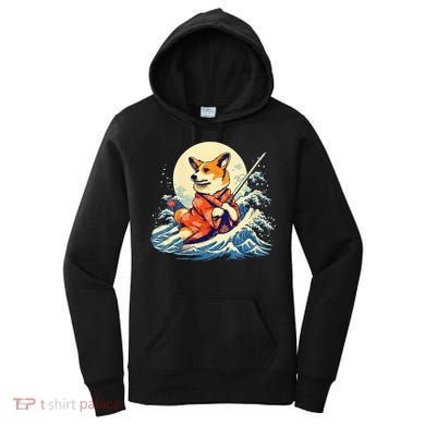 Funny Corgi Dog Japanese Grand Wave Ukiyoe Art Samurai Ninja Women's Hoodie