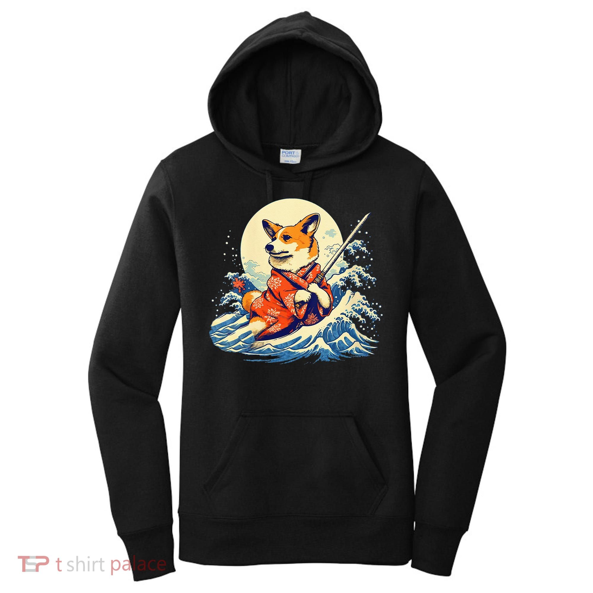 Funny Corgi Dog Japanese Grand Wave Ukiyoe Art Samurai Ninja Women's Hoodie