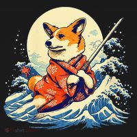 Funny Corgi Dog Japanese Grand Wave Ukiyoe Art Samurai Ninja Women's Hoodie thumb 2