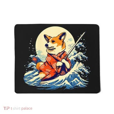 Funny Corgi Dog Japanese Grand Wave Ukiyoe Art Samurai Ninja Mousepad