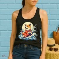 Funny Corgi Dog Japanese Grand Wave Ukiyoe Art Samurai Ninja Women's Tank Top thumb 2
