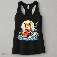 Funny Corgi Dog Japanese Grand Wave Ukiyoe Art Samurai Ninja Women's Tank Top thumb 3