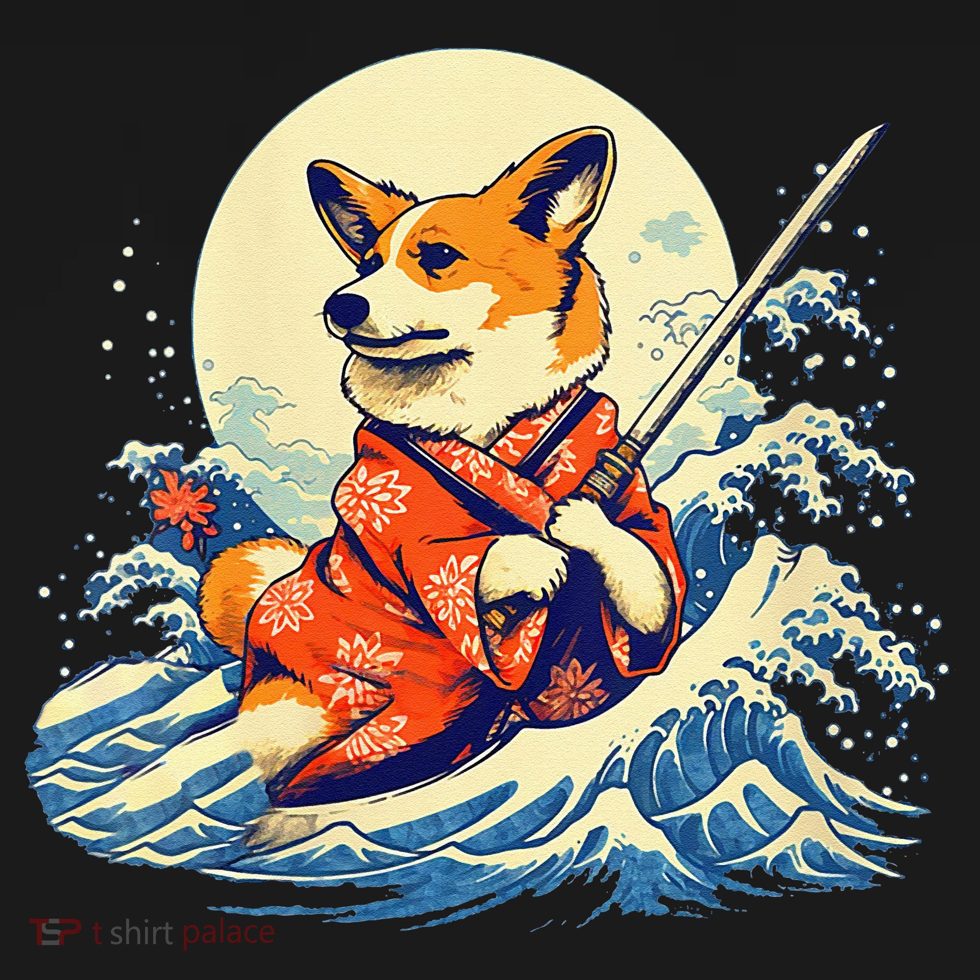 Funny Corgi Dog Japanese Grand Wave Ukiyoe Art Samurai Ninja Women's Tank Top