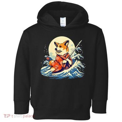 Funny Corgi Dog Japanese Grand Wave Ukiyoe Art Samurai Ninja Toddler Hoodie