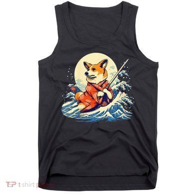 Funny Corgi Dog Japanese Grand Wave Ukiyoe Art Samurai Ninja Tank Top