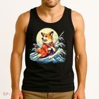 Funny Corgi Dog Japanese Grand Wave Ukiyoe Art Samurai Ninja Tank Top thumb 3