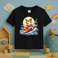 Funny Corgi Dog Japanese Grand Wave Ukiyoe Art Samurai Ninja Toddler T-Shirt thumb 3