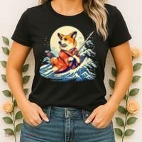 Funny Corgi Dog Japanese Grand Wave Ukiyoe Art Samurai Ninja Women's T-Shirt thumb 2