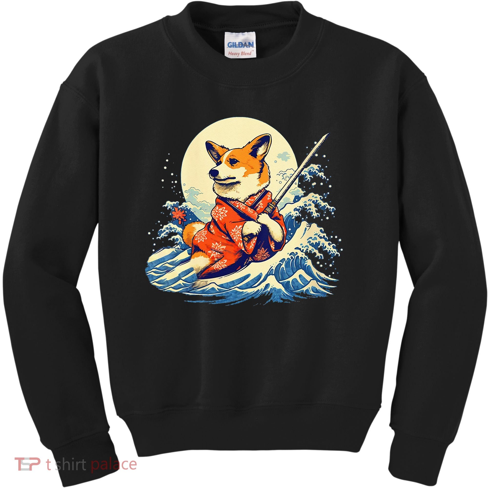 Funny Corgi Dog Japanese Grand Wave Ukiyoe Art Samurai Ninja Kids Sweatshirt