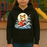 Funny Corgi Dog Japanese Grand Wave Ukiyoe Art Samurai Ninja Kids Hoodie thumb 3