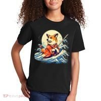 Funny Corgi Dog Japanese Grand Wave Ukiyoe Art Samurai Ninja Kids T-Shirt thumb 2