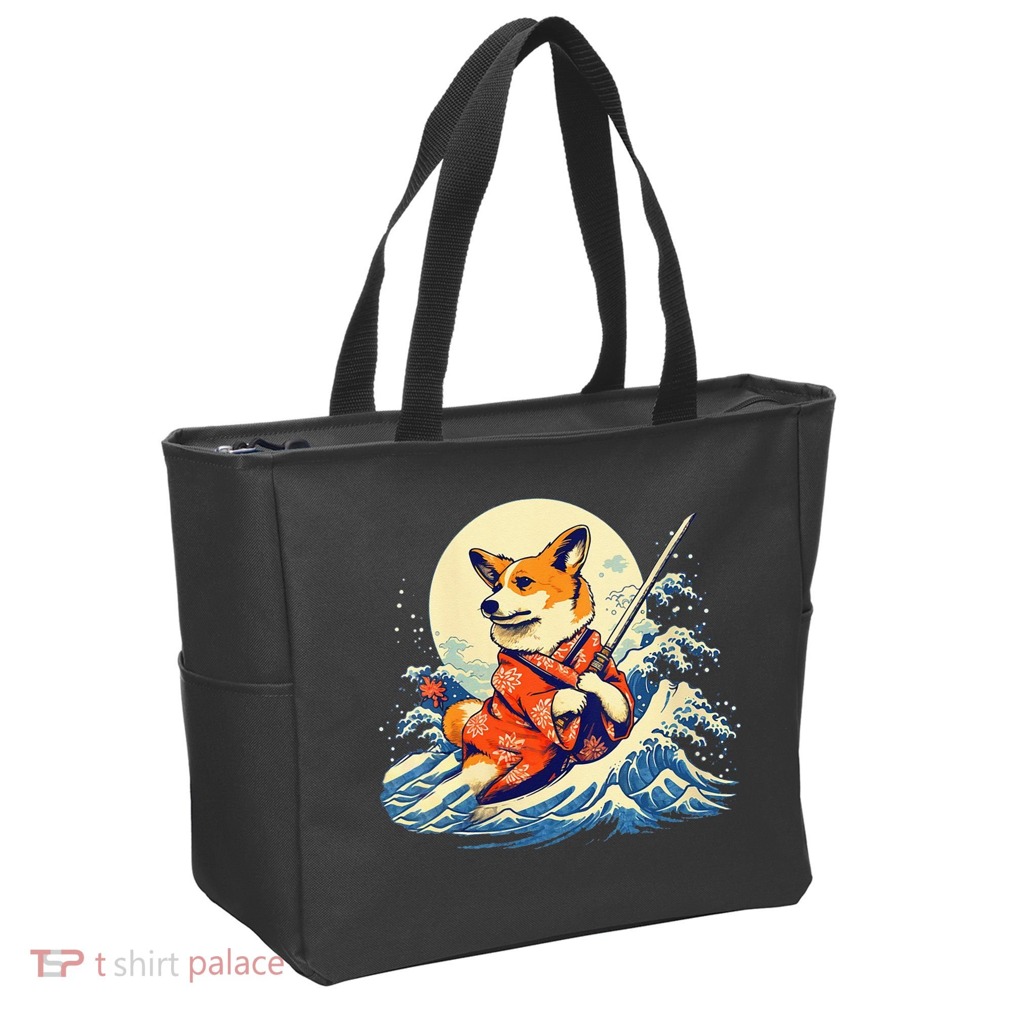 Funny Corgi Dog Japanese Grand Wave Ukiyoe Art Samurai Ninja Tote Bag