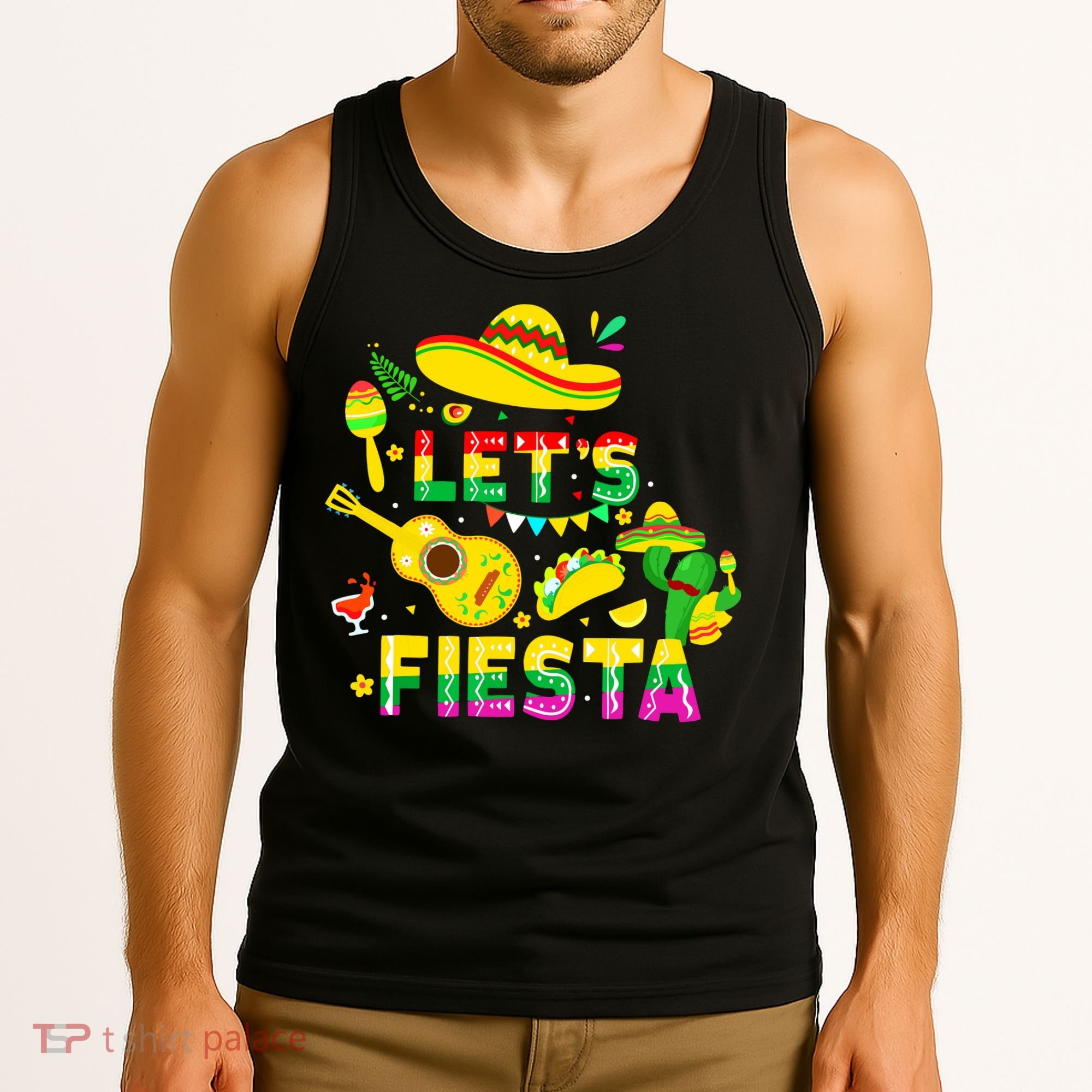 Funny Cinco De Mayo Mexican Guitar Cactus Lets Fiesta Tank Top