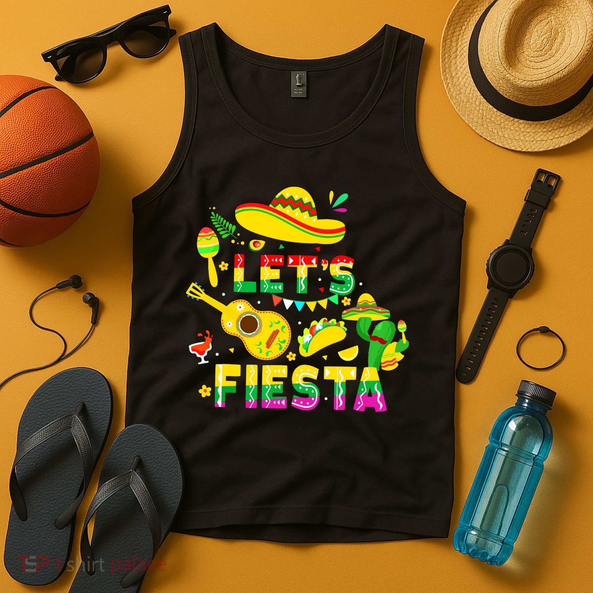 Funny Cinco De Mayo Mexican Guitar Cactus Lets Fiesta Tank Top