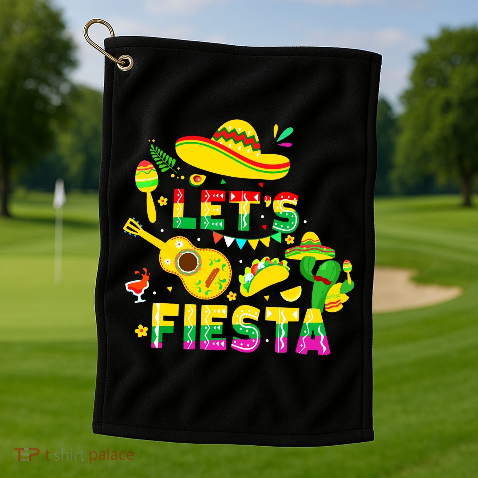 Funny Cinco De Mayo Mexican Guitar Cactus Lets Fiesta Golf Towel