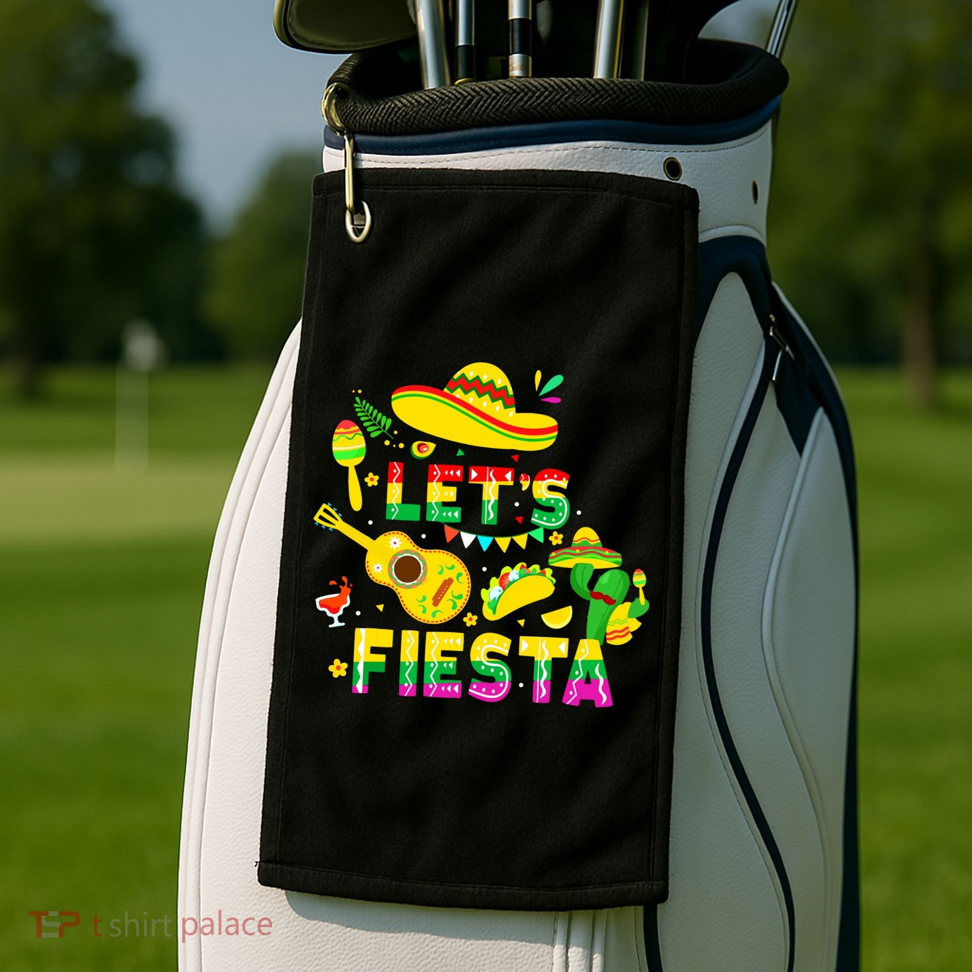 Funny Cinco De Mayo Mexican Guitar Cactus Lets Fiesta Golf Towel