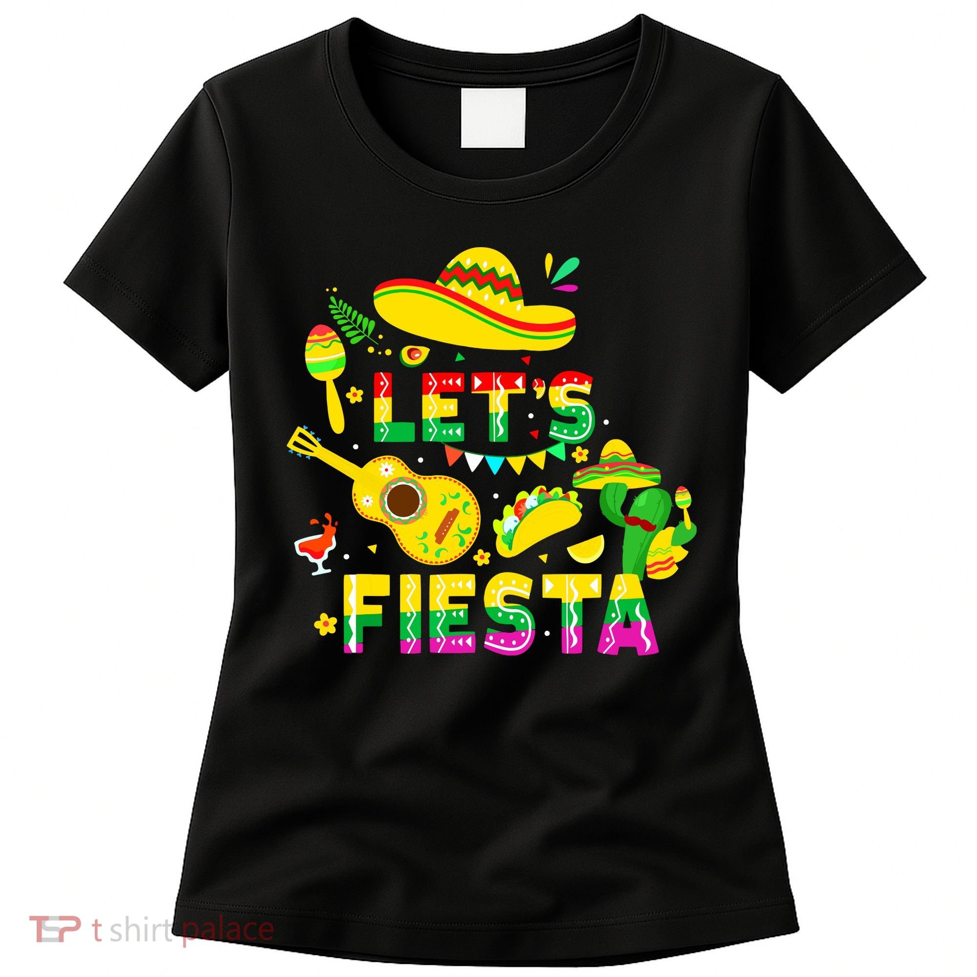 Funny Cinco De Mayo Mexican Guitar Cactus Lets Fiesta Women's T-Shirt