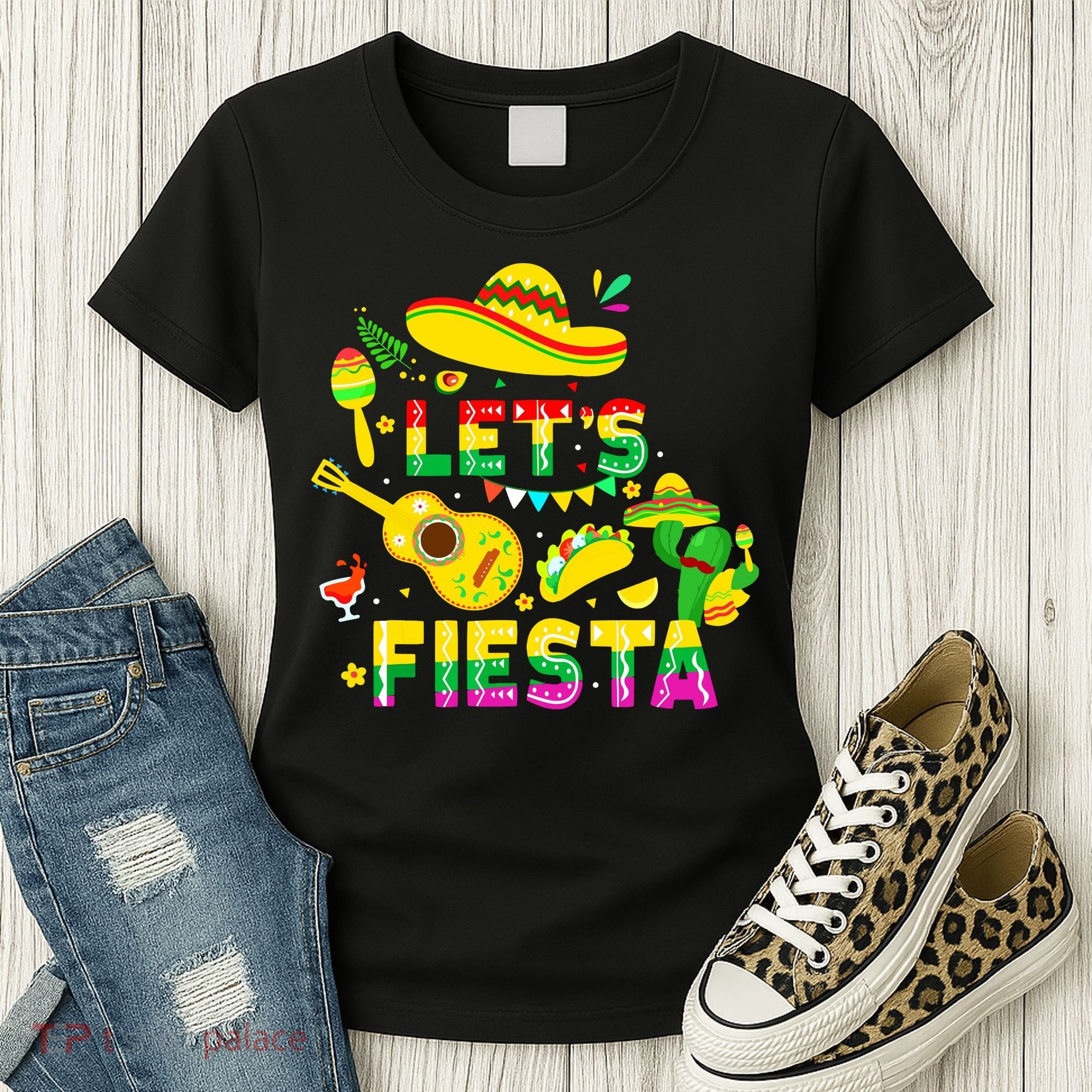 Funny Cinco De Mayo Mexican Guitar Cactus Lets Fiesta Women's T-Shirt