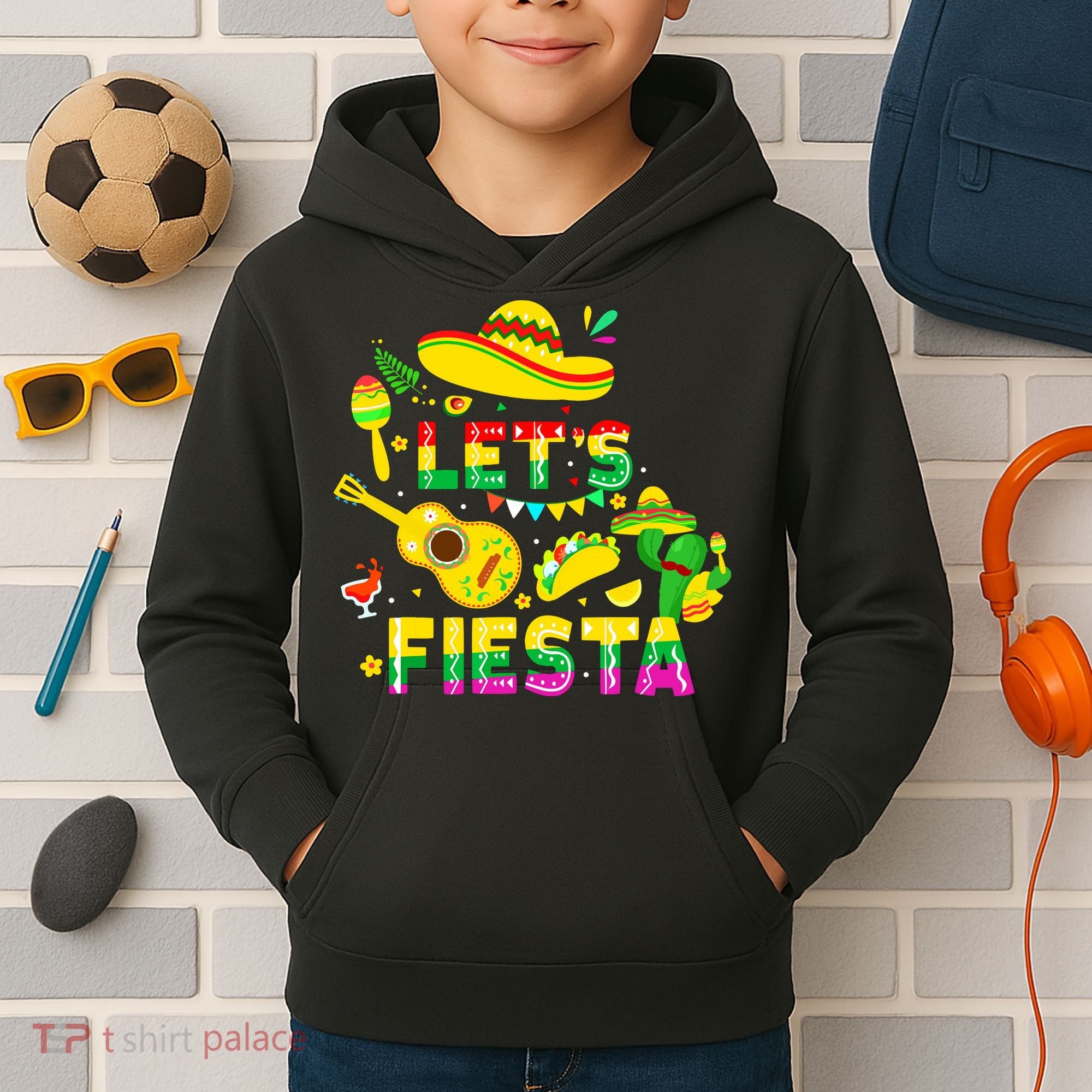 Funny Cinco De Mayo Mexican Guitar Cactus Lets Fiesta Kids Hoodie