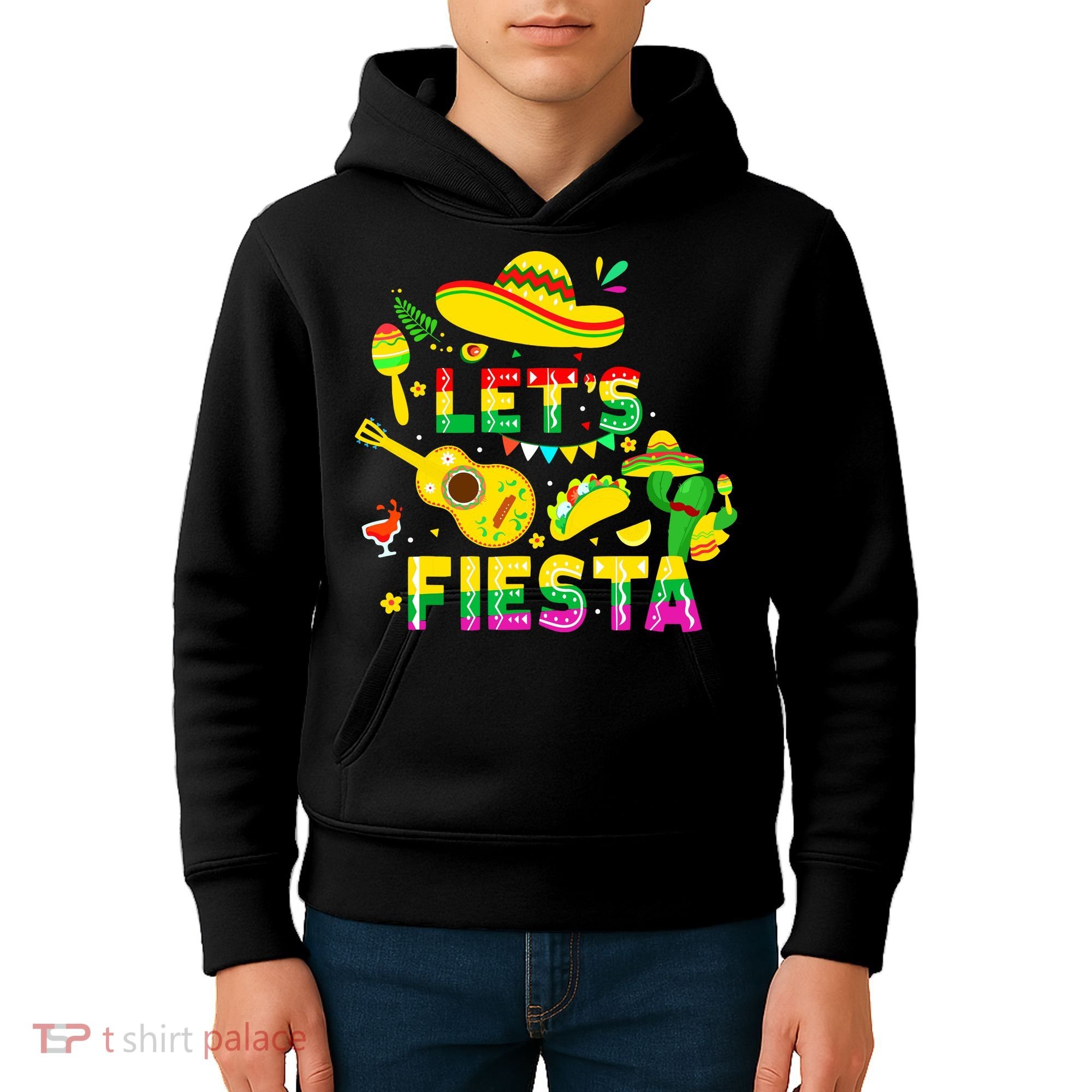 Funny Cinco De Mayo Mexican Guitar Cactus Lets Fiesta Kids Hoodie