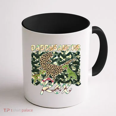 Funny Camo Daddysaurus Rex Gift Coffee Mug back