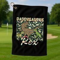 Funny Camo Daddysaurus Rex Gift Golf Towel thumb 1