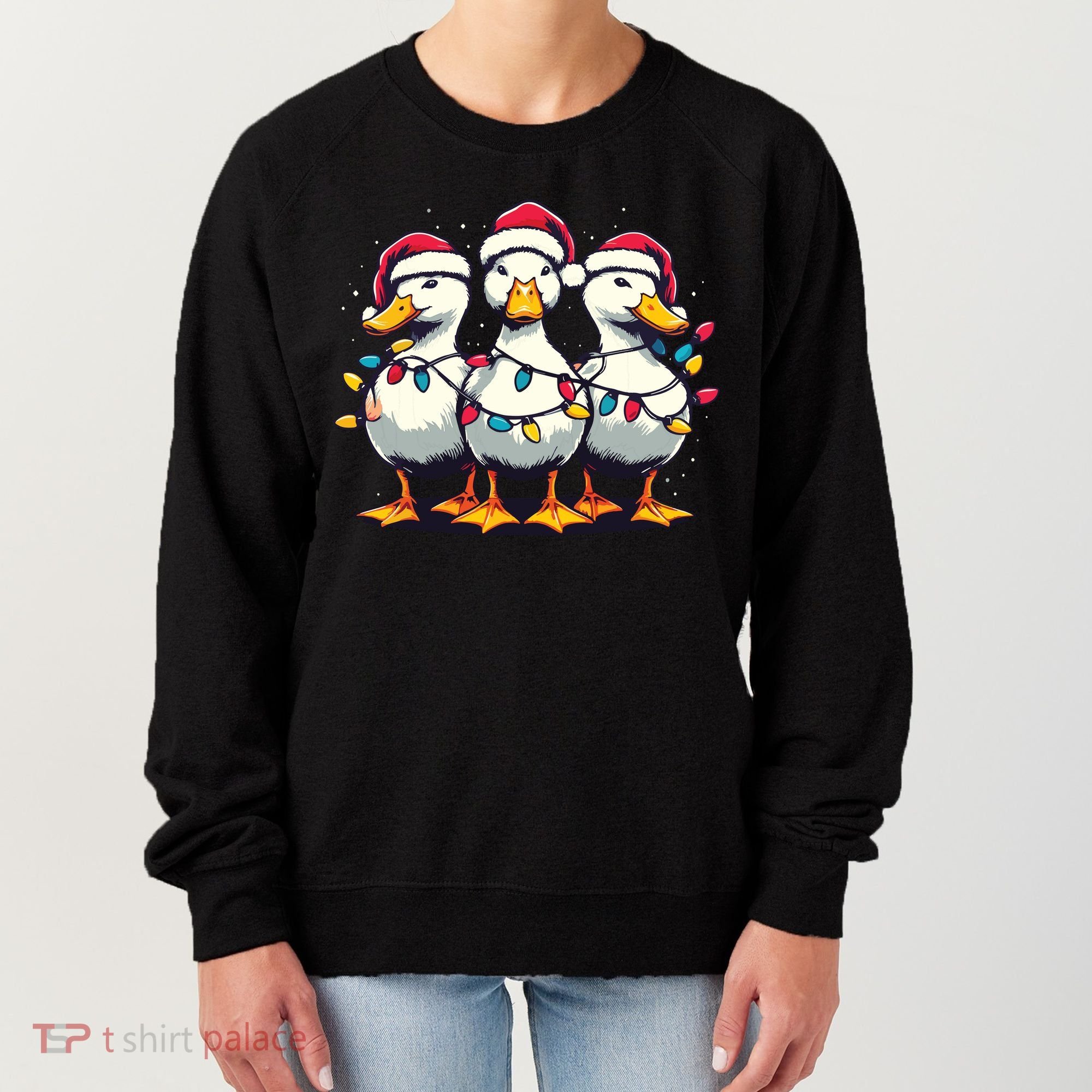 Funny Christmas Ducks Wearing Xmas Hat Light Duck Lover Farm Women's Sweatshirt
