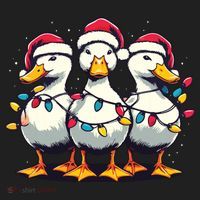 Funny Christmas Ducks Wearing Xmas Hat Light Duck Lover Farm Women's Sweatshirt thumb 2