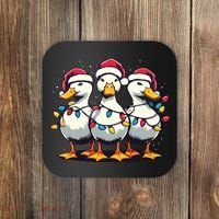 Funny Christmas Ducks Wearing Xmas Hat Light Duck Lover Farm Coaster thumb 0