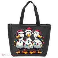 Funny Christmas Ducks Wearing Xmas Hat Light Duck Lover Farm Tote Bag thumb 0