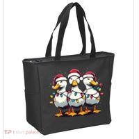 Funny Christmas Ducks Wearing Xmas Hat Light Duck Lover Farm Tote Bag thumb 2