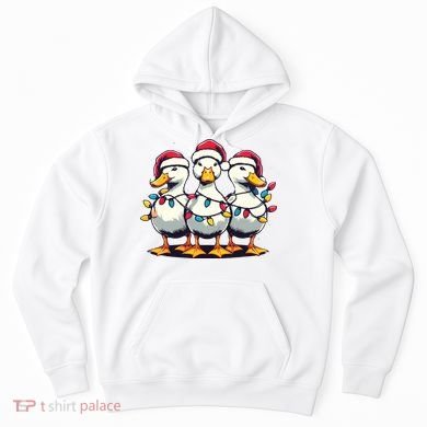 Funny Christmas Ducks Wearing Xmas Hat Light Duck Lover Farm Hoodie