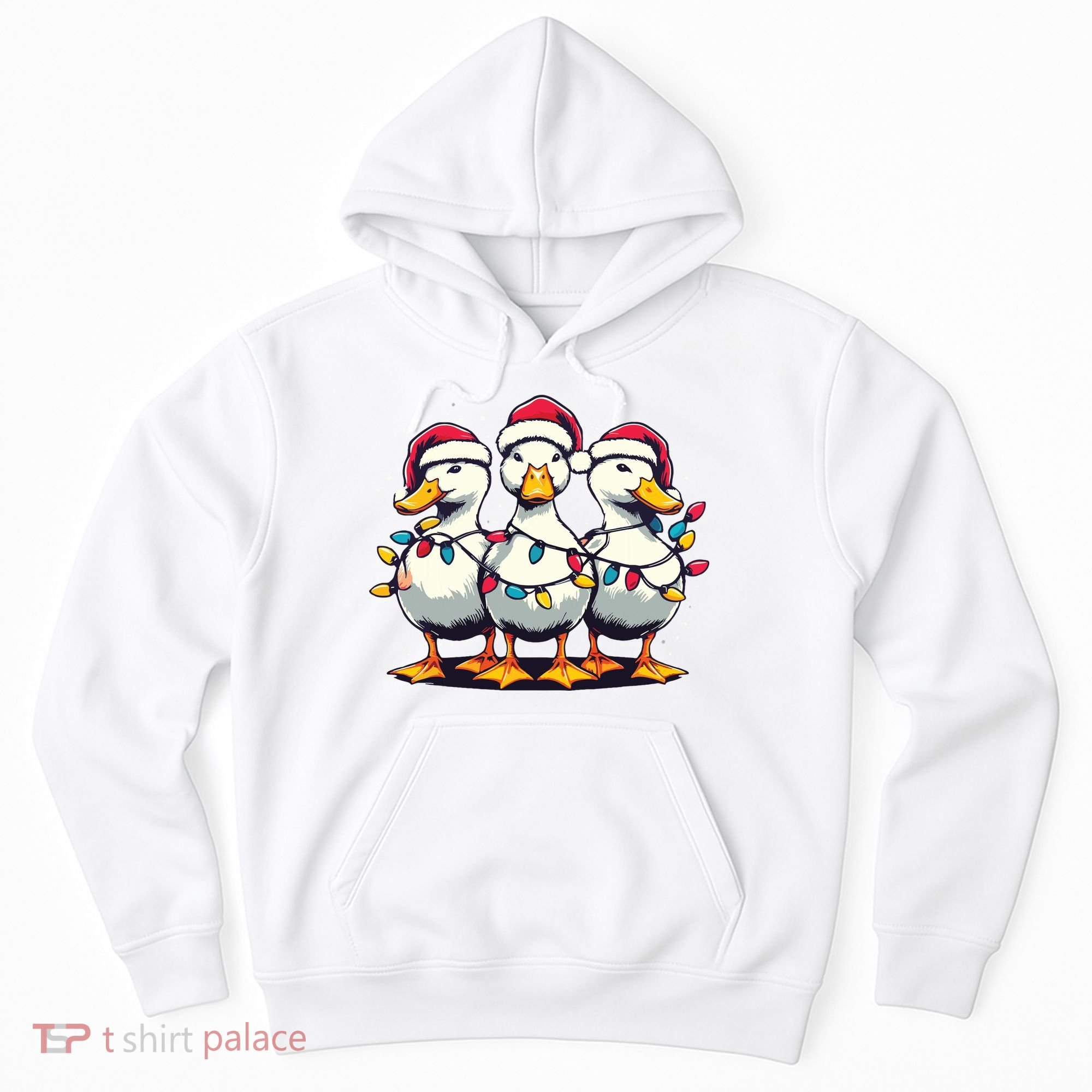 Funny Christmas Ducks Wearing Xmas Hat Light Duck Lover Farm Hoodie
