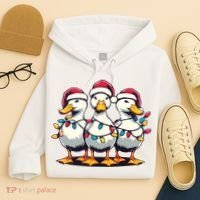 Funny Christmas Ducks Wearing Xmas Hat Light Duck Lover Farm Hoodie thumb 4