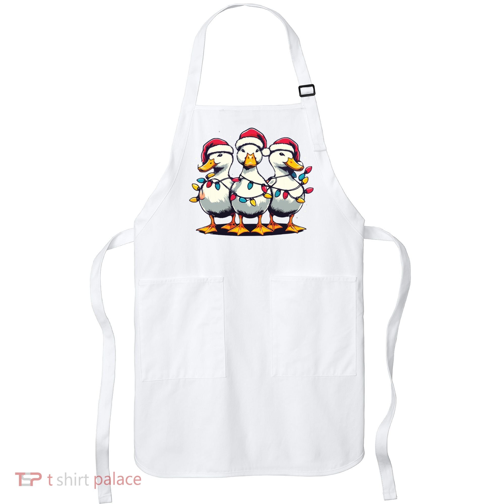 Funny Christmas Ducks Wearing Xmas Hat Light Duck Lover Farm Apron