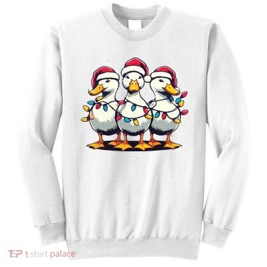 Funny Christmas Ducks Wearing Xmas Hat Light Duck Lover Farm Sweatshirt